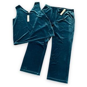 NEW Chicos Travelers 2PC Set Velvet Tank and Pants Striking Teal 12/14 Petite